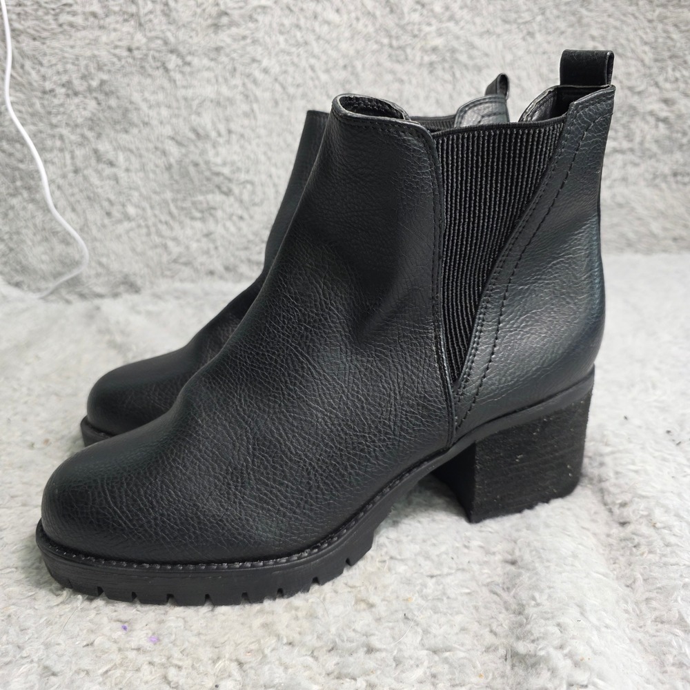 MIA Chelsea Ankle Boots Black Lug Sole Block Heel Womens 9.5 NEW‎